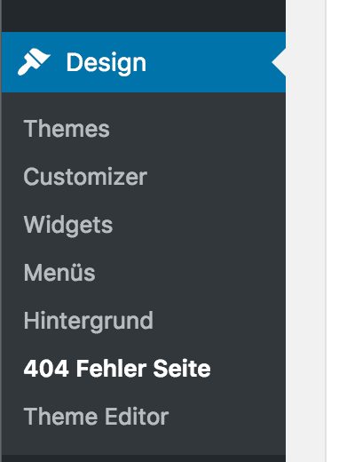 Position des 404-Seite Plugins im Dashboard