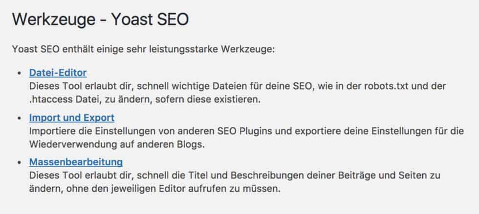 Werkzeuge Yoast SEO