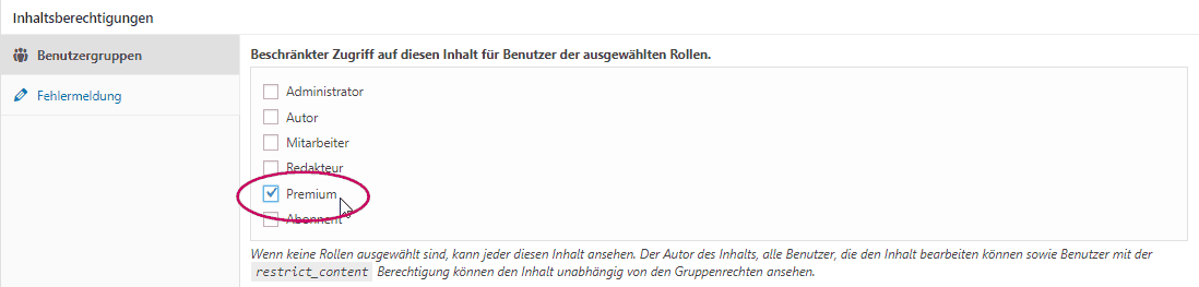 Screenshot zum Thema Members Plugin WordPress