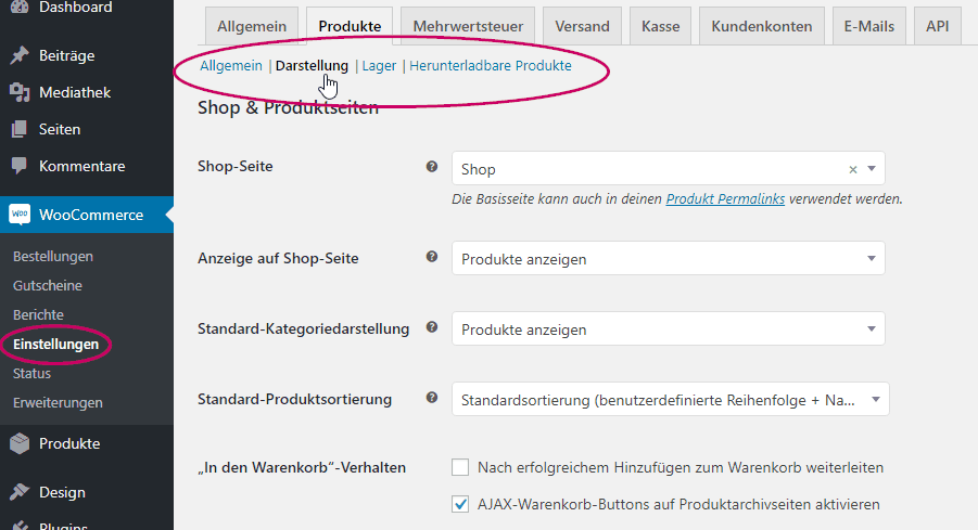 Woocommerce Einstellungen