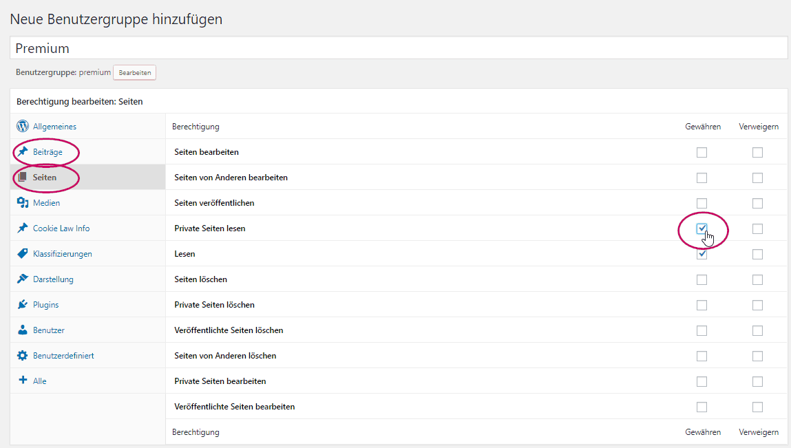 Screenshot zum Thema Members Plugin WordPress