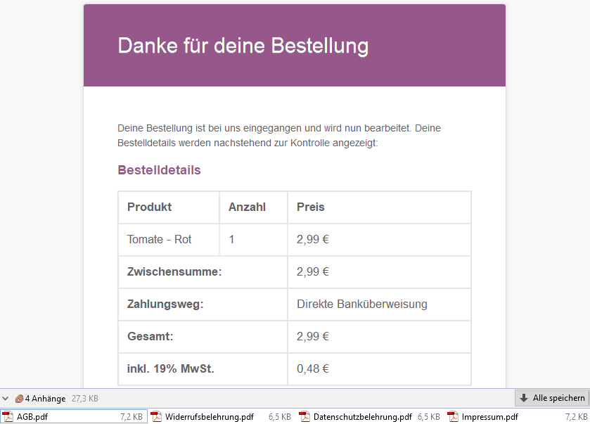 Emailanhänge Germanized Woocommerce