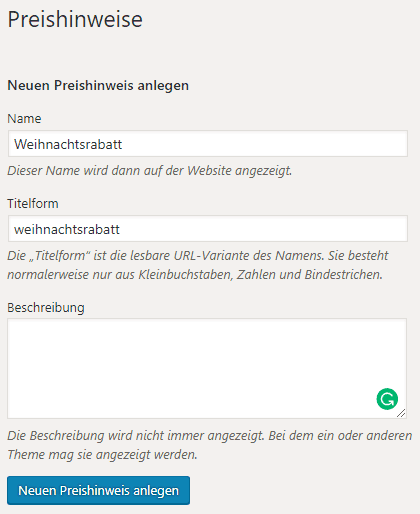 Preishinweis WooCommerce
