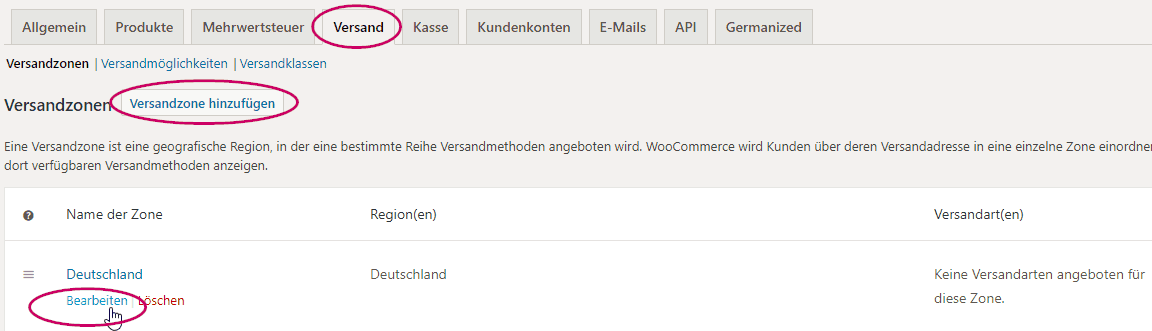 Versand WooCommerce
