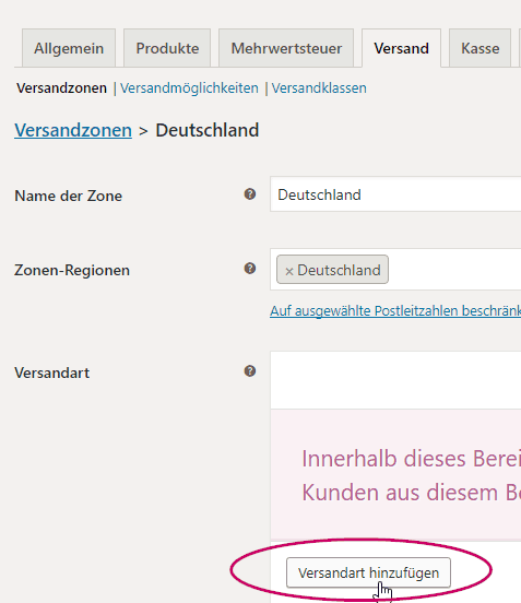 Versandzone WooCommerce