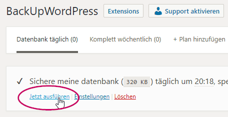 Backup erstellen mit BackupWordPress