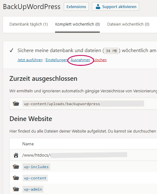 Backup erstellen mit BackupWordPress